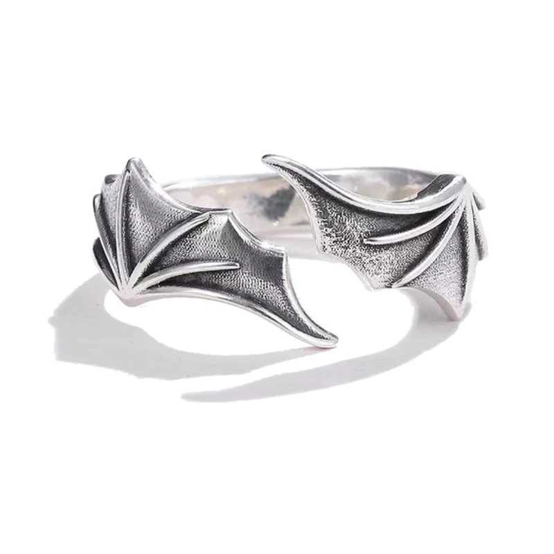 Gothic Punk Angel Devil Wings Adjustable Womens Ring for Hip Hop Fine Female Rings Couple Christmas Gift Jewelry Party Set W250812