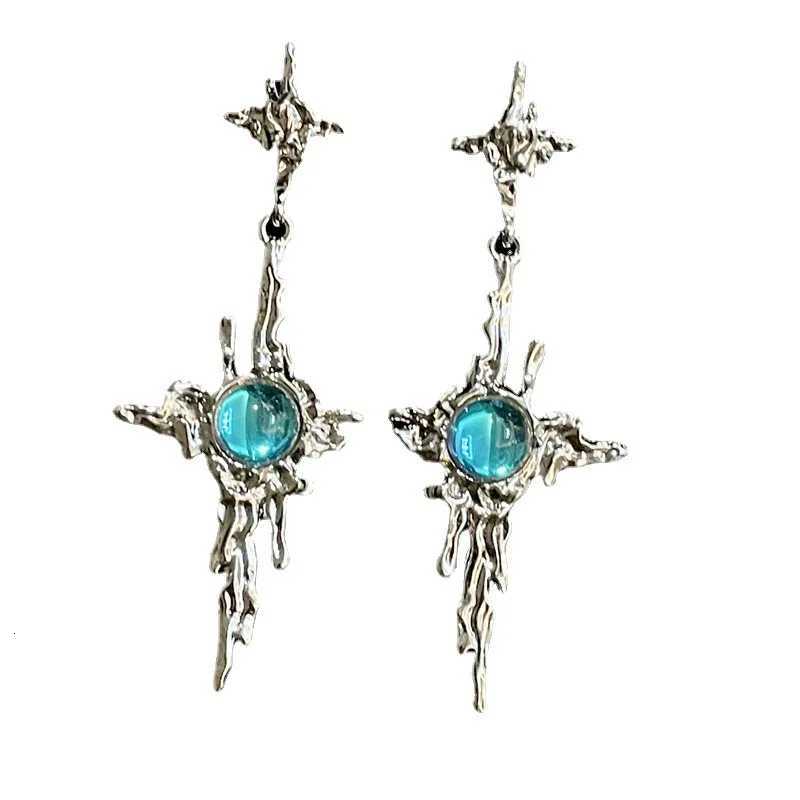 Irregular Liquid Metal Cross Moonstone Dangle Earrings Young Girl Trend Metal Cross Moonstone Drops Earrings Jewelry Y250812