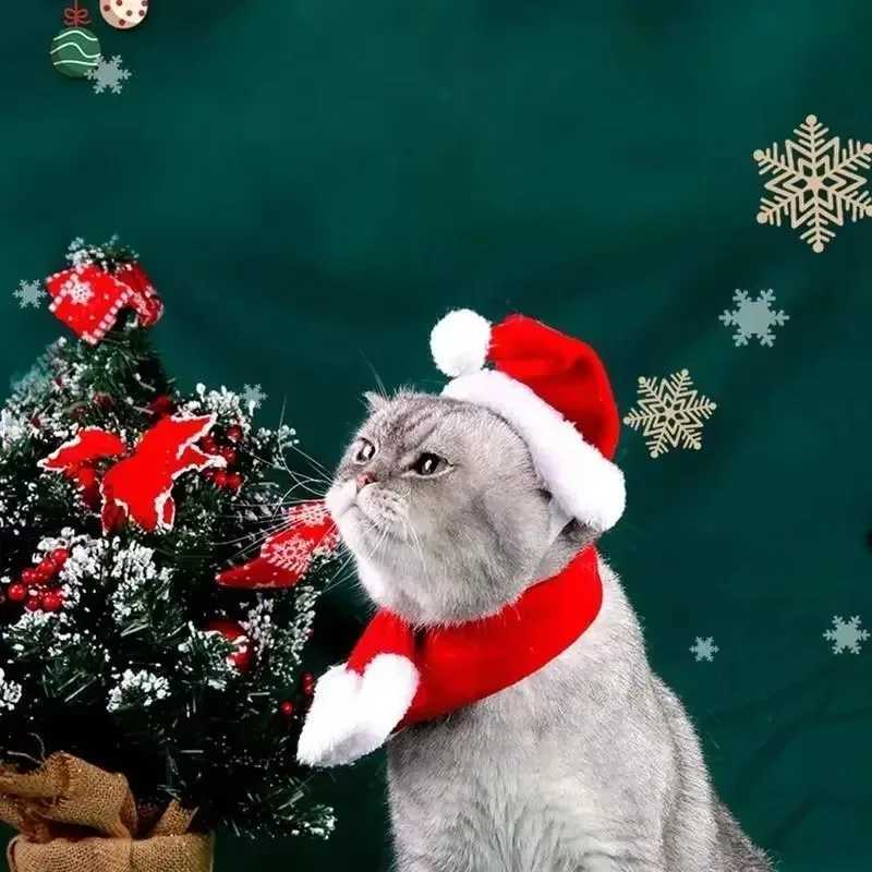 Christmas Dog Santa Hat With Scarf Pet Santa Scarf For Christmas Pet Dogs Cats Dressing Up Supplies Christmas Dog Costumes Pet XJ250813