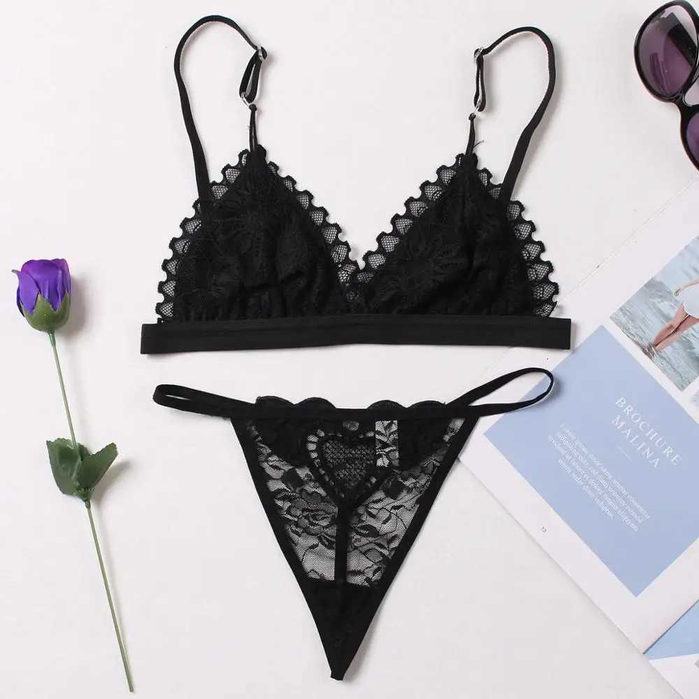 2pcs Sexy Woman Bra And Panty Lace Bra Wire Free Bralette Lingerie Female Seamless Unpadded Transparent Brassiere bra setXJ250812