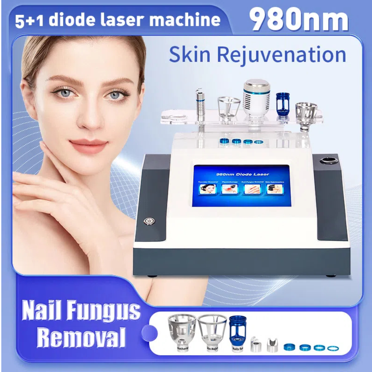 BEST 5 in 1 980nm Diode Laser Vascular Removal Machine Remove Spider Veins 980 Diode Laser Blood Vessels Removal Nail Fungus