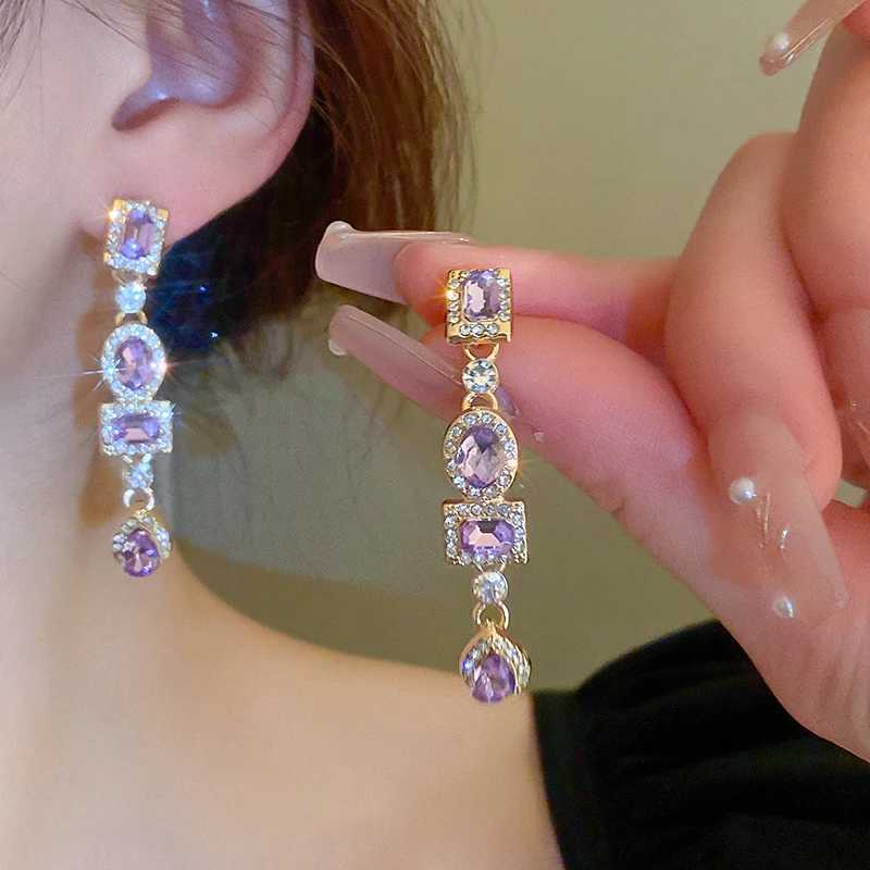 Shiny Colorful Rhinestone Long Tassel Earrings Women Fashion Geometric Square Drop Dangle Earrings Party Wedding Jewelry Gift Y250812