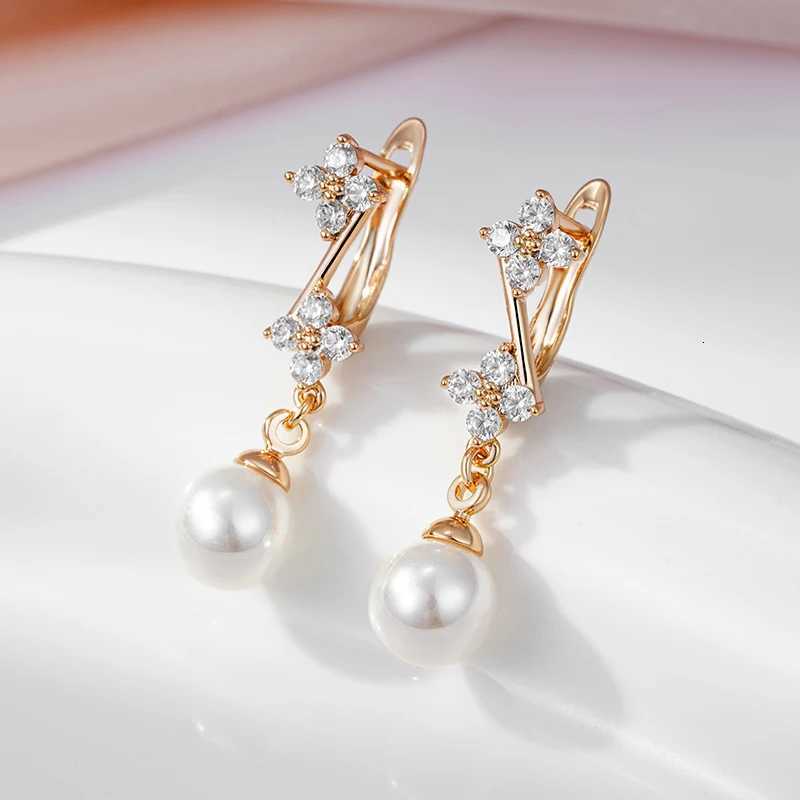 SYOUJYO Shiny Natural Zircon Pearl Long Dangle Earrings For Women Luxury 585 Rose Gold Color Fine Jewelry Gift Y250812