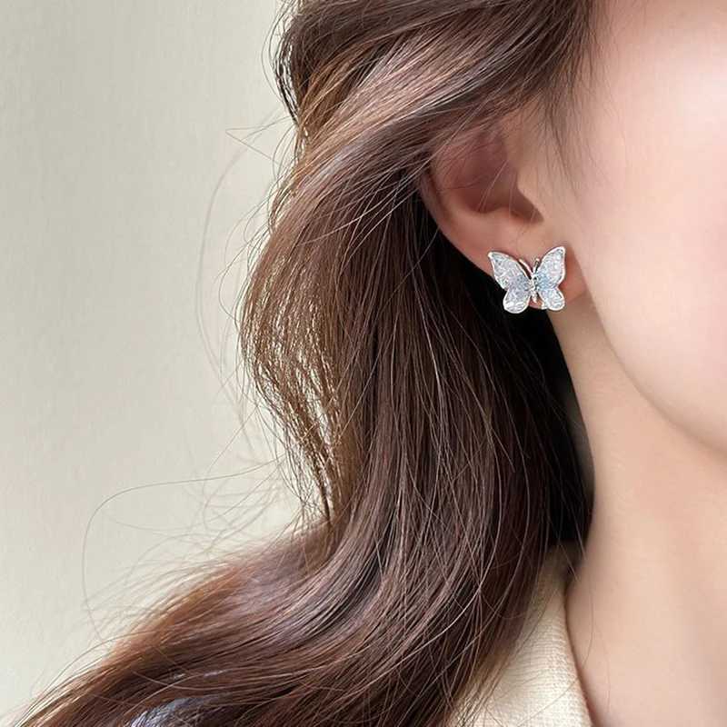 FTCY Blue Gradient Crystal Butterfly Earrings for Women Korean Elegant Flower Earrings Luxury Wedding Party Jewelry Gift Y250812