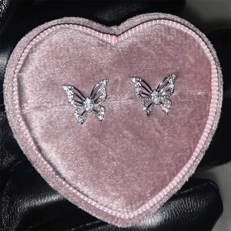Shiny Hollow Silver Color Rhinestone Butterfly 316L StainlESS Steel Ear Bone Delicate Waterproof Small Earrings for Women Y250812