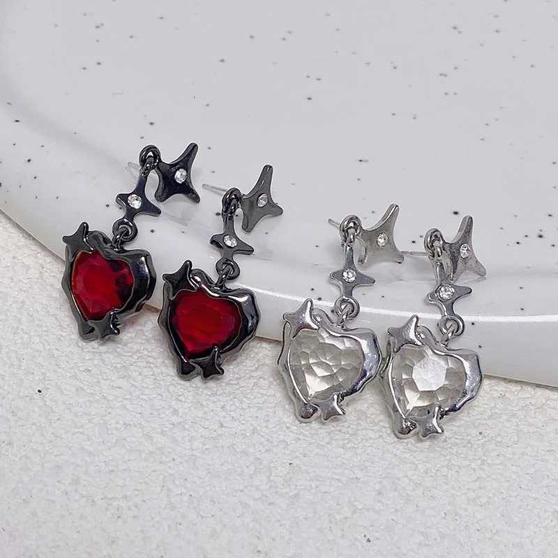 Gothic Starlight Heart Dangle Earrings for Women Romantic Colorful Zircon Irregular Star Opal Y2K Accessories Fashion Jewelry Y250812