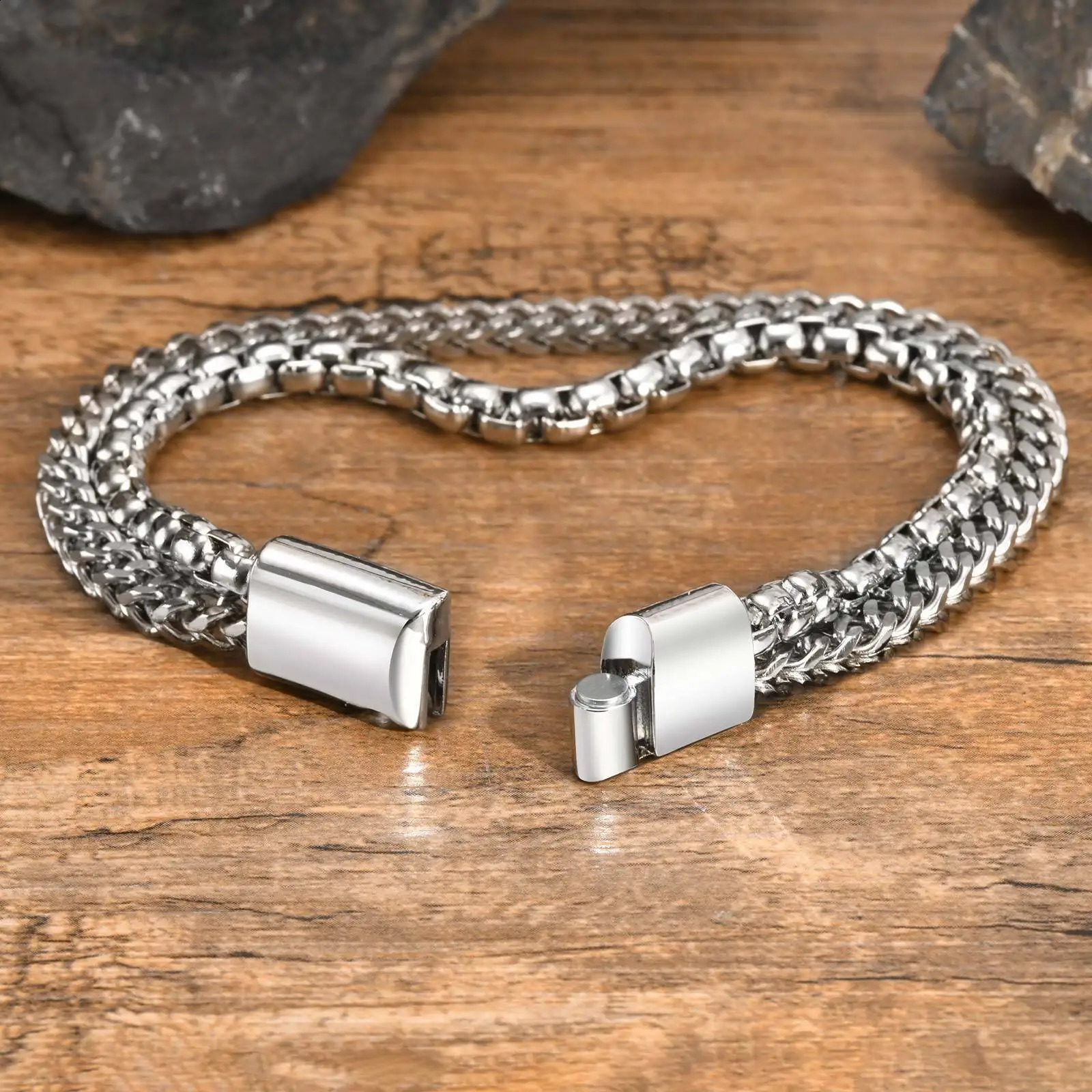 Vnox Stainless Steel Round Box Chain Bracelets Mens Layered Square Cuban Link Bracelets Simple Metal Franco Foxtail Bracelets 250812