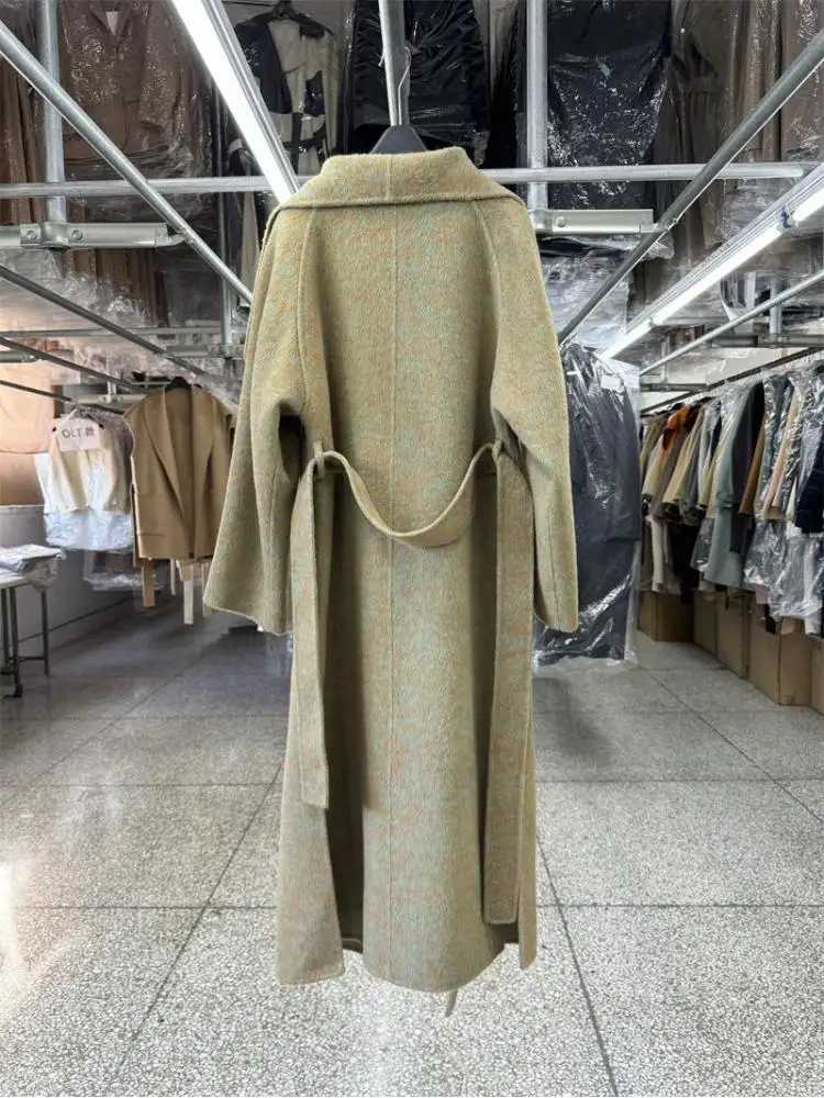 Large Lapel Woolen Jackets 2024 Autumn And Winter Korean Style Loose Lazy Lace-Up Womens Long Wool Coats Outerwear Z250813