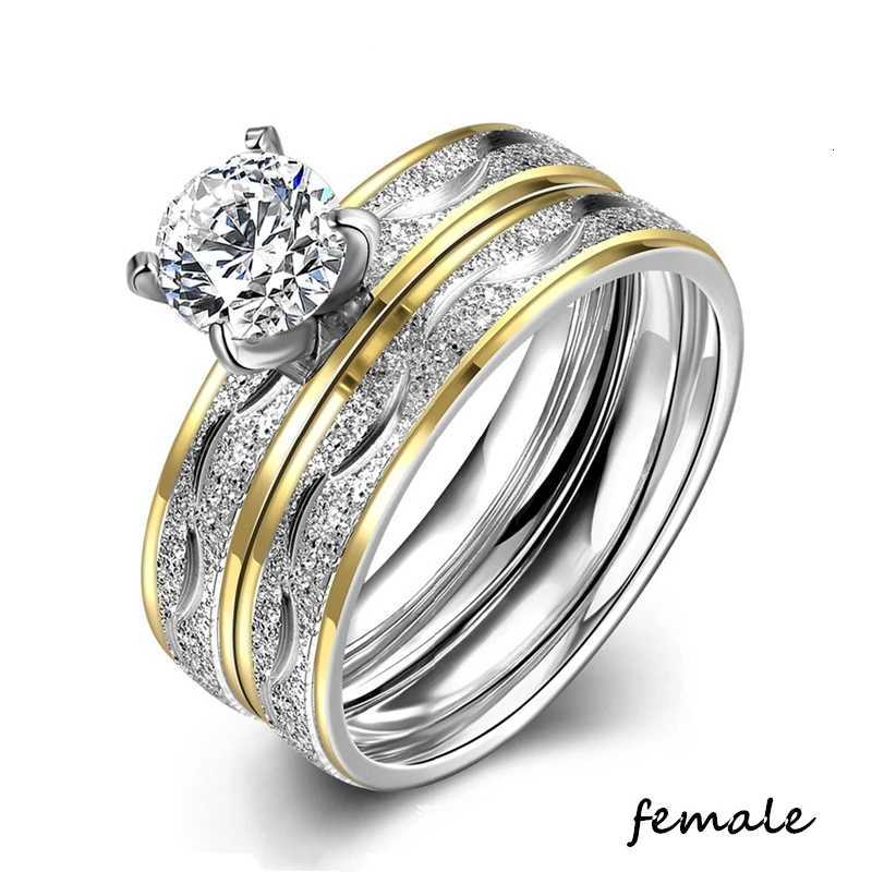 Couple Rings Exquisite Women Rhinestones Zirconia Rings Set Simple Men Stainless Steel Wedding Rings Jewelry Gifts for Lovers W250812