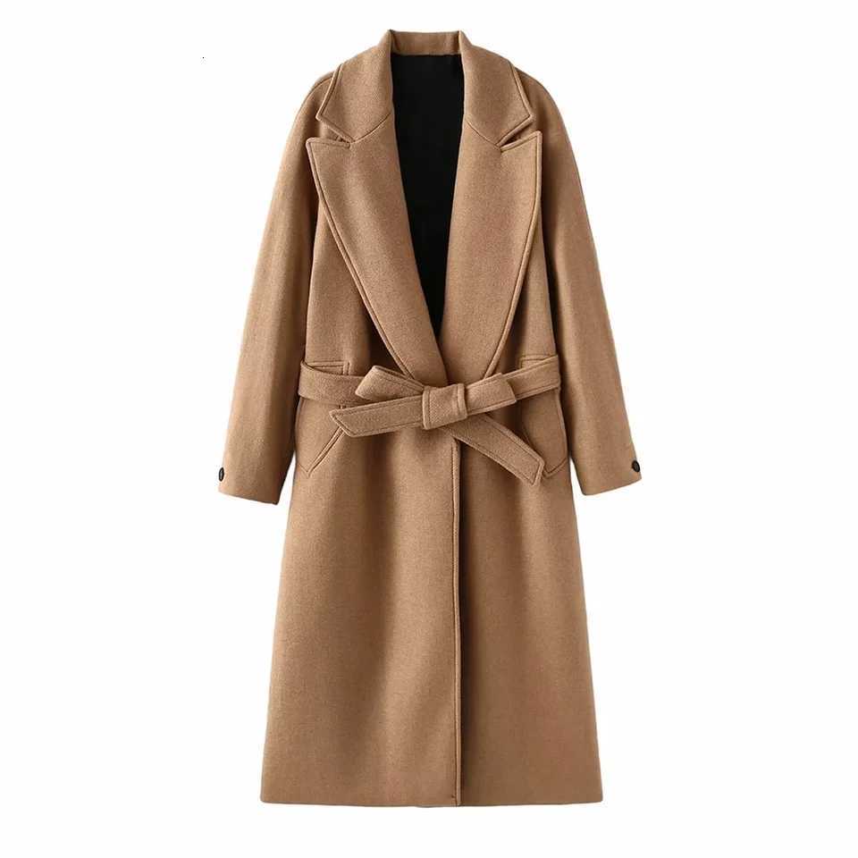 PB ZA 2024 Autumn and Winter New Womens Clothing Fashion Trend Temperament Hundred Combinations Belt Woolen Coat Z250813