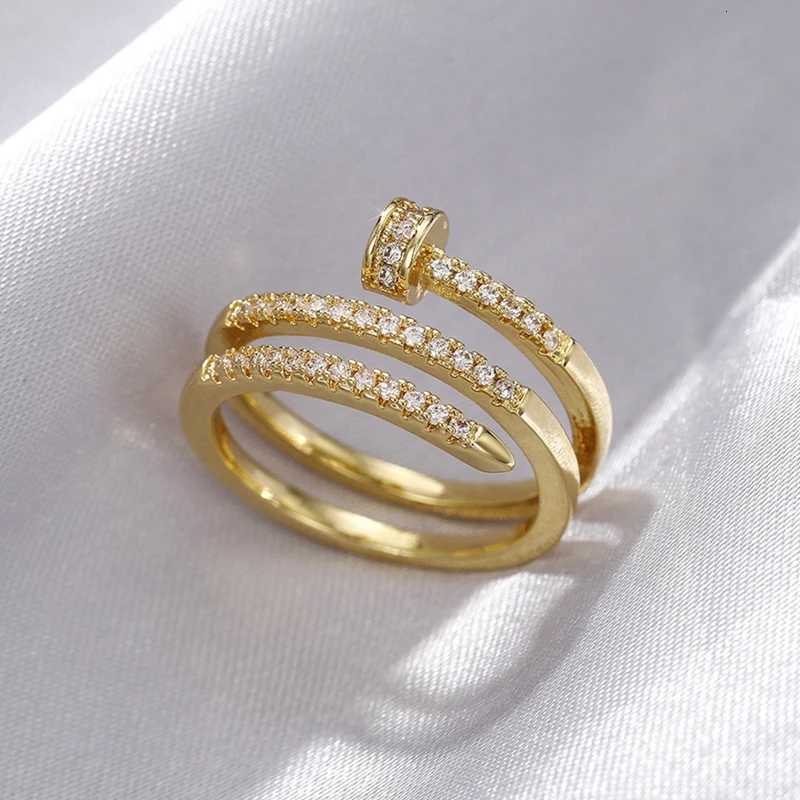 Zircon Multilayer Adjustable Rings For Women Delicate Jewelry Gold Color Wedding Crystal Nail Rings W250812