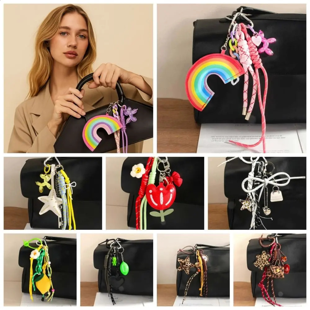 Funny Elegant Starfish Tassel Keychain Alloy Leopard Print Leather Tulip Pendants Cartoon Frog Beaded Bag Pendant Party 250811