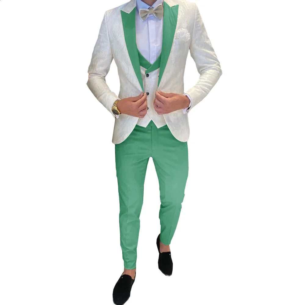 Ivory Mens Wedding Groom Suit 3 Piece Jacket Pants Vest Formal Tuxedo Elegant Mens Custom Suit Bow tie not Included 250812