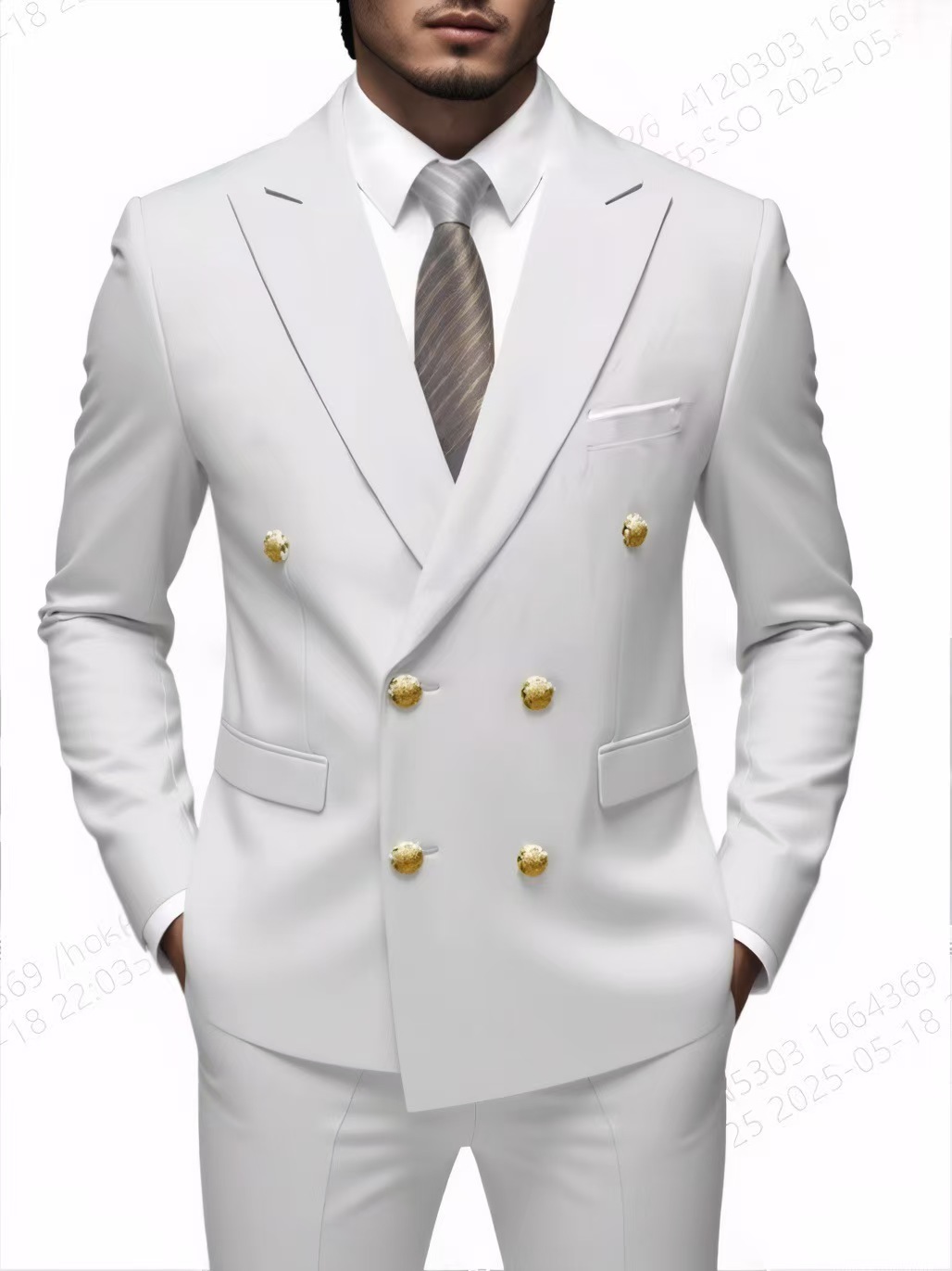 Y1427 business iron-free double-breasted gold-buttoned two-piece suit for men in retro solid color