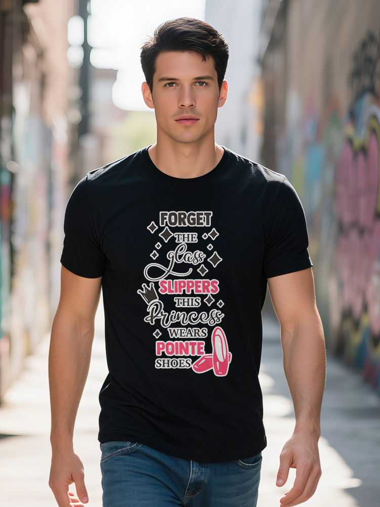 Men S Crew Neck T Shirt FORGET THE SHOES MENTION Print Black with Pink and White Accents Lightweight Summer for