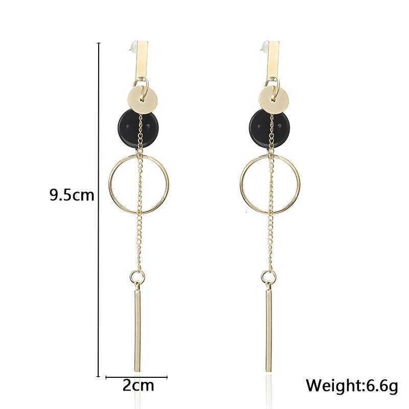Black Round Hanging Earrings for Women Gold Color Link Tassel Earrings Bohemian Dangle Earrings Korean Fashion Ear Jewelry Y250812