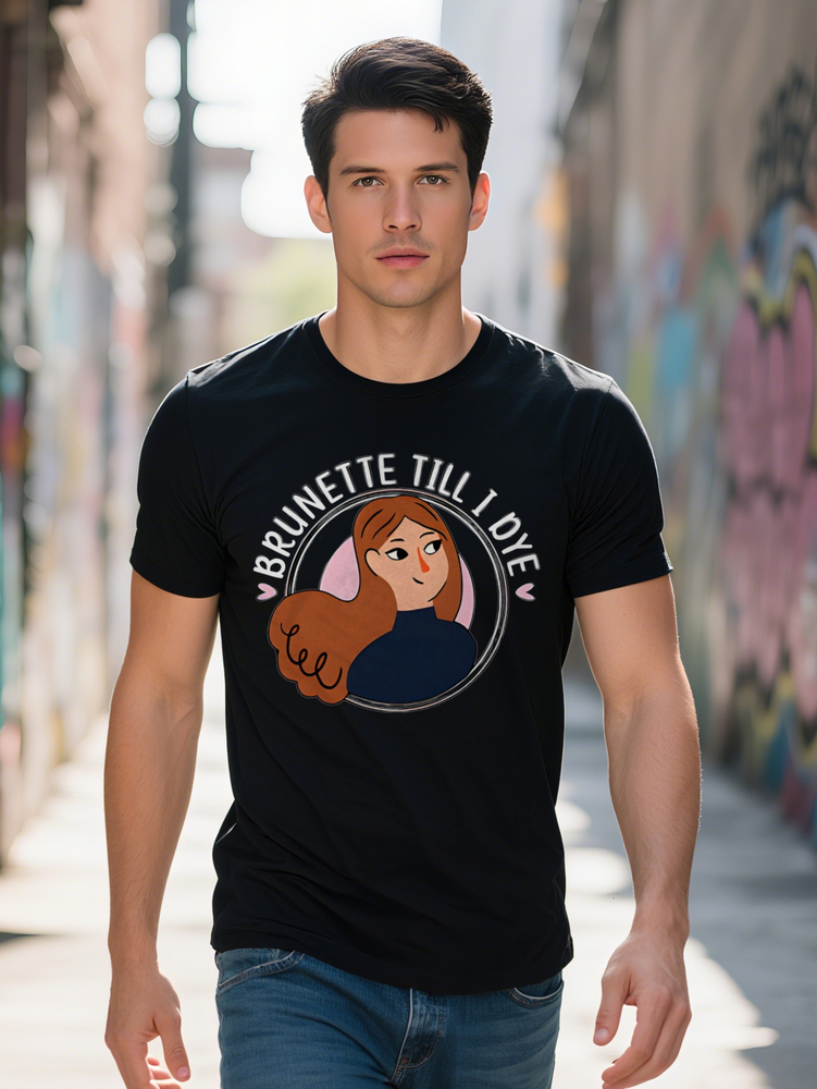 Men s Graphic T Shirt with Cartoon Woman Portrait Brunette Until I Love Print Black Round Neck Summer Tee Regular