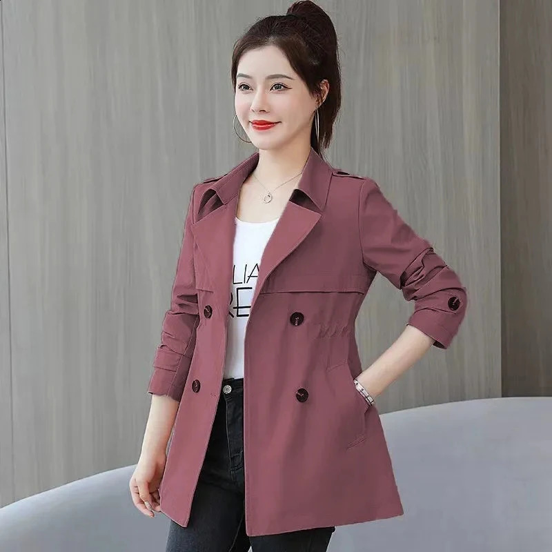 Womens Trench Coats Spring Autumn Jackets Lined Casual Coat Suit Collar Women Korean Fashion Jacket 2025 Slim Pink 250805