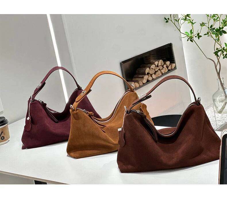 Designer Bags Fashion Autumn Winter Big Boston Tote Soft Matte Suede Cow Leather Women's Handbag Shoulder Crossbody Bag For Women Grey Brown Luxu