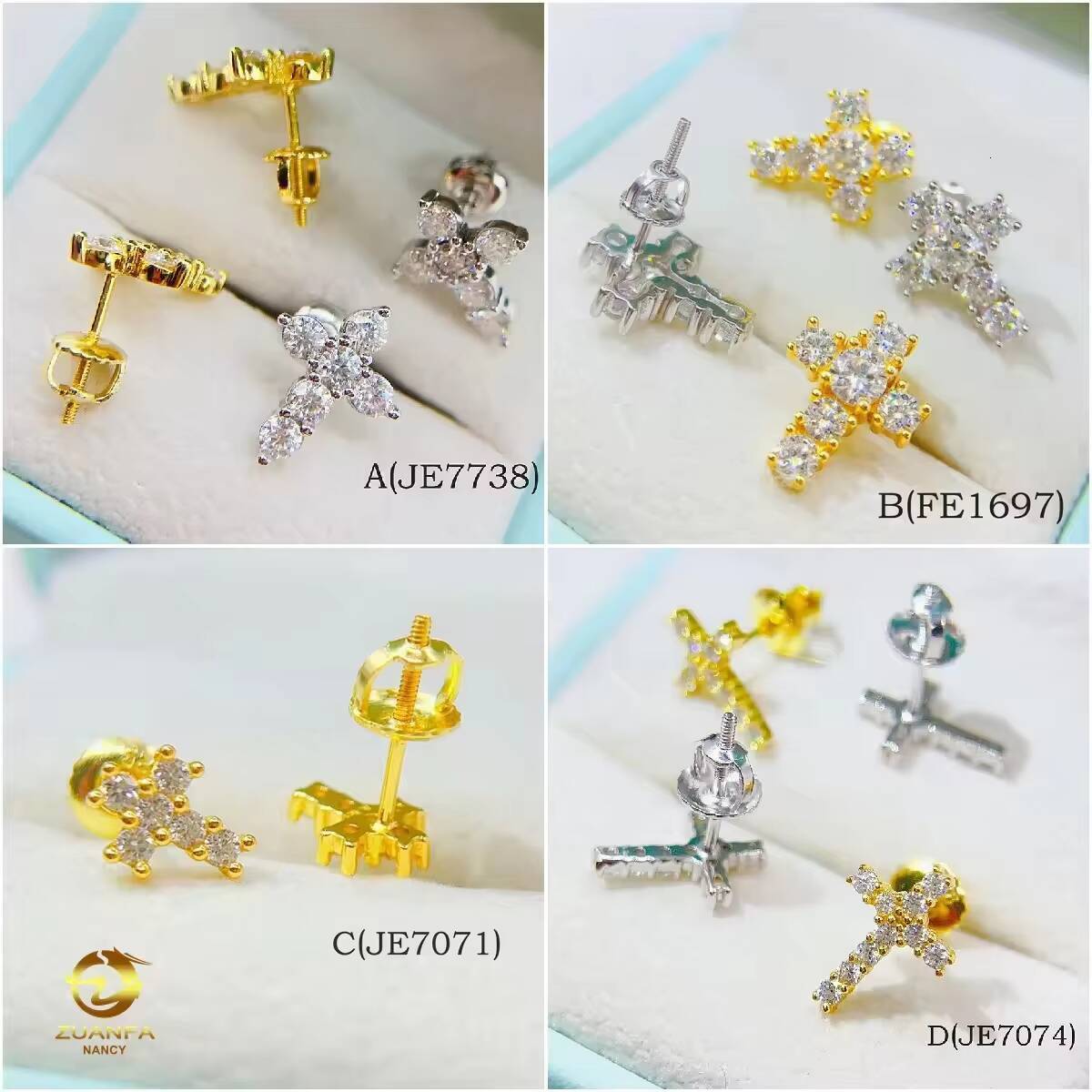 925 Silver Cross Style Earrings VVS Silicon Stone Iced Out Stud Earrings Special Law Tester Premium Jewelry