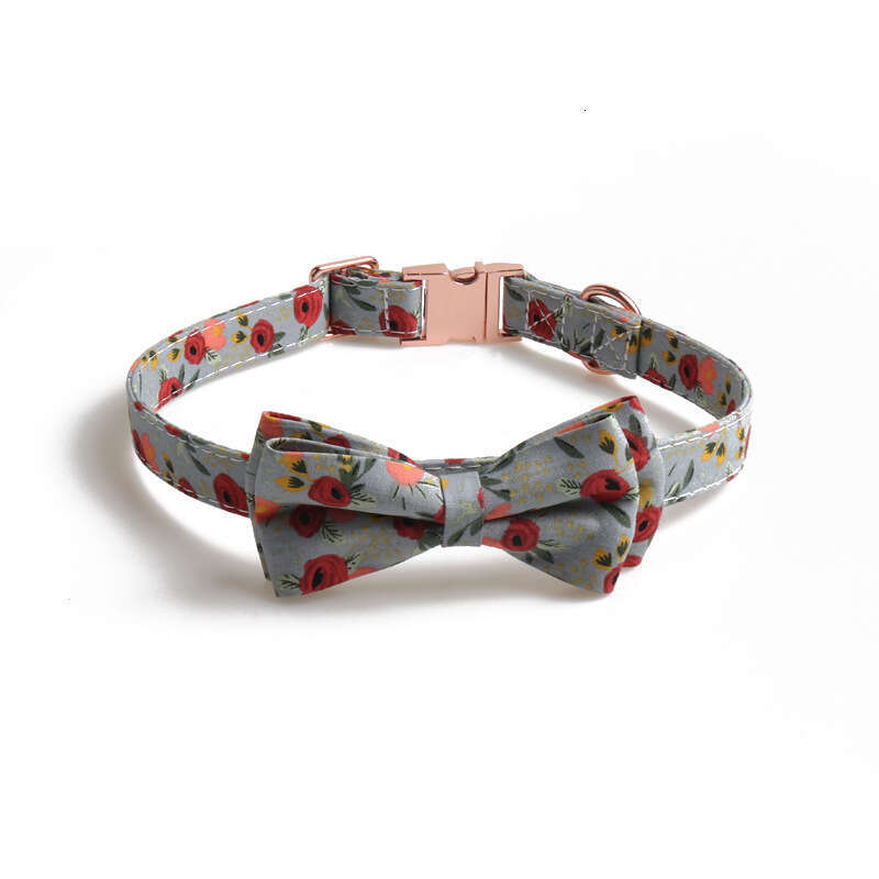 Jinjite New Pet Floral Dog Full Metal Rose Gold Buckle Bow Collar