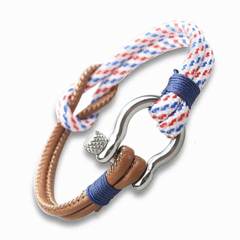 Navy Style Sport Camping Parachute Cord Survival Bracelet Men Stainless Steel Shackle Buckle Jewelry Mens BraceletXJ250813