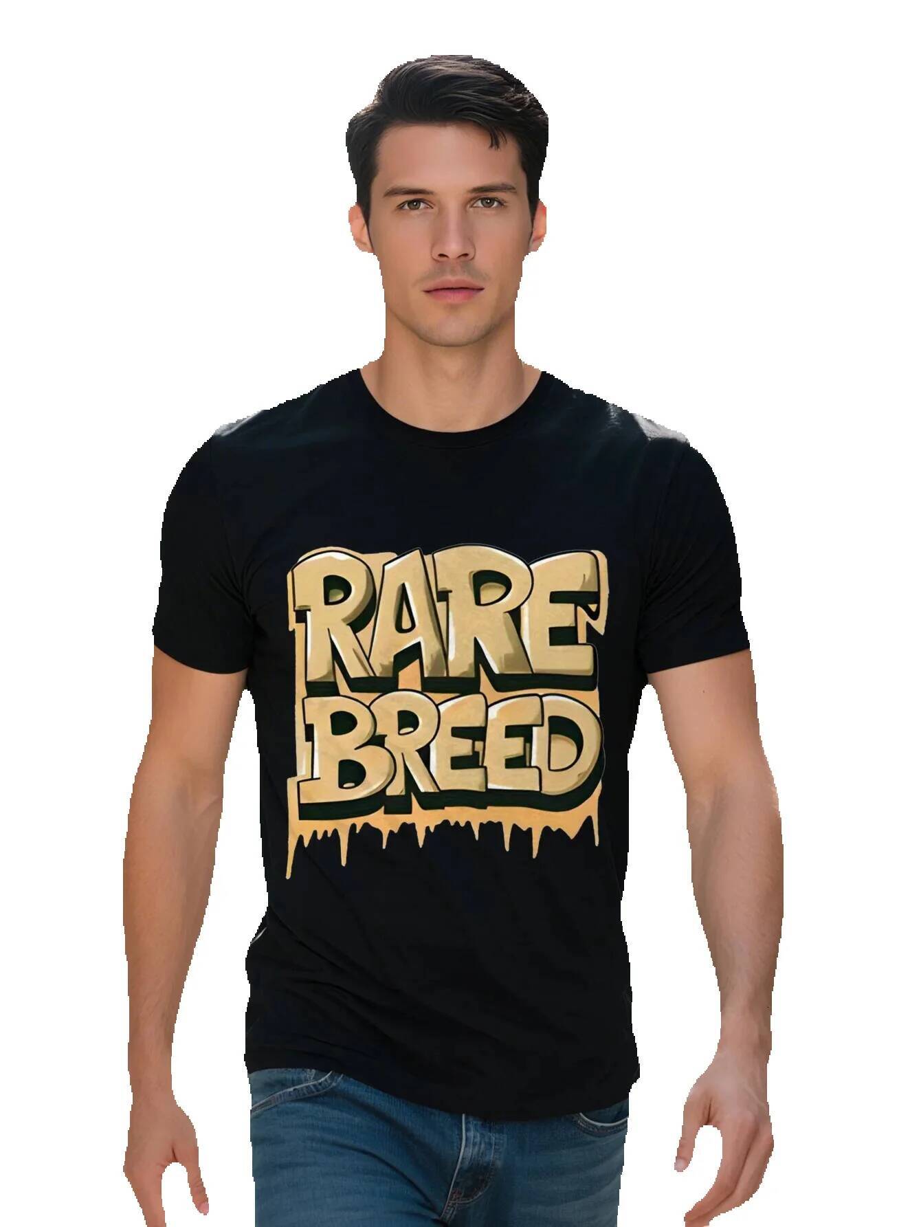 RARE BREED Graffiti Style Chic Men's Crew Neck Short Sleeve Tee Summer Fashion T-shirt for Daily and Fiess Wear b3834