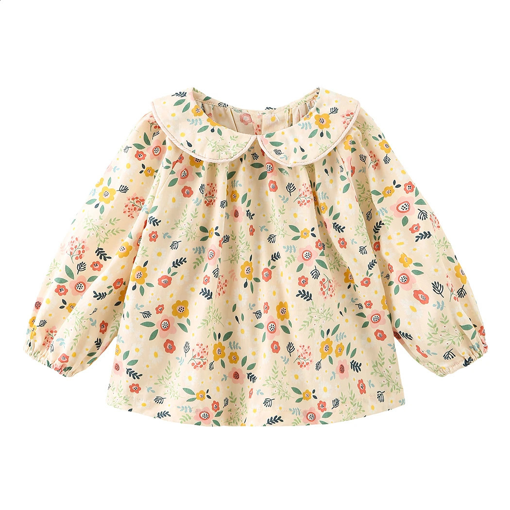 Girls Lapel Blouse With Floral Shirt LongSleeve Spring Fall Cotton Flower Blouses Children Girl Peter Collar Tops Kids Clothes 250812
