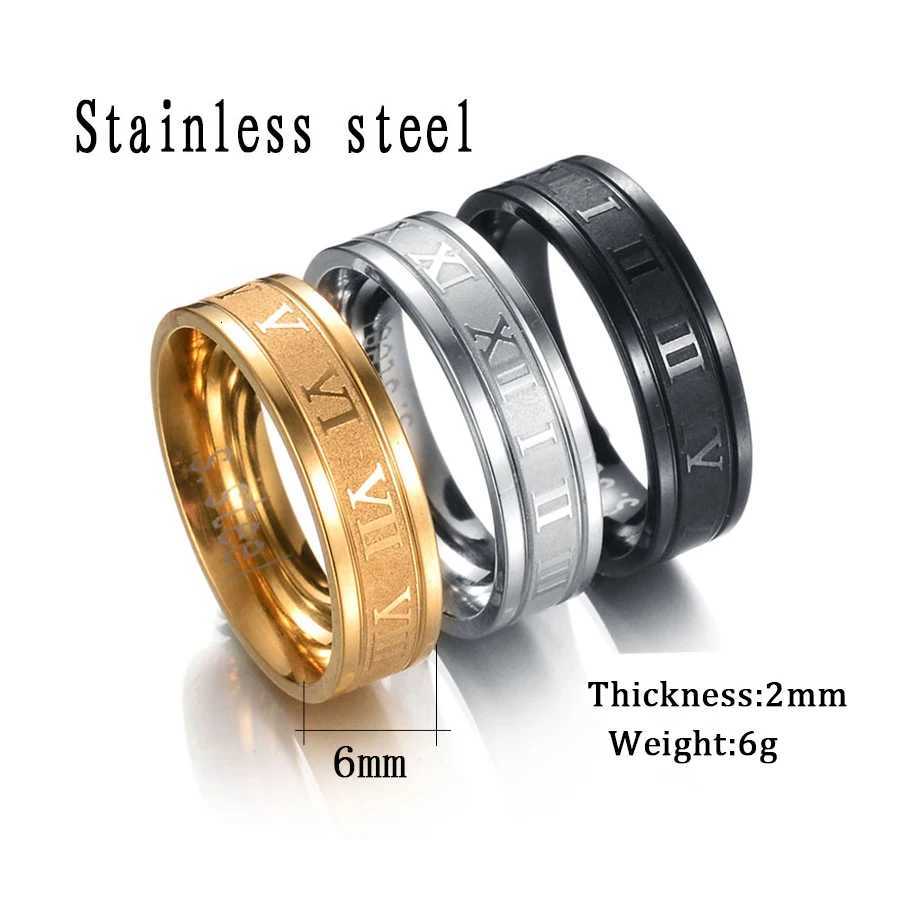 Freeteeme Vintage Roman Numbers 6mm Width Wedding Ring Fashion Stainless Steel Couple Rings for Women Men Jewelry Birthday Gifts W250812