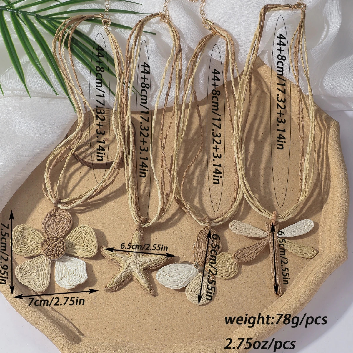4pcs/set Handmade Colorful Raffia Butterfly Star Dragonfly Flower Pendant Necklace for Women Bohemia Elegant Rattan Knit Jewelry 250807
