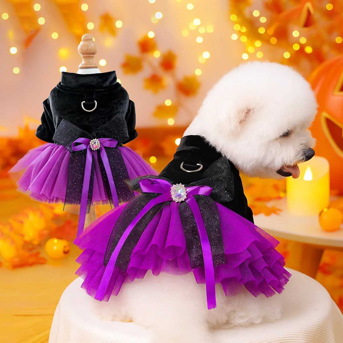Halloween Pet Costumes Witch Bride Dress with Pumpkin Skull Design for Dogs Cats Elegant Lace Dress Gothic PirateXJ250813