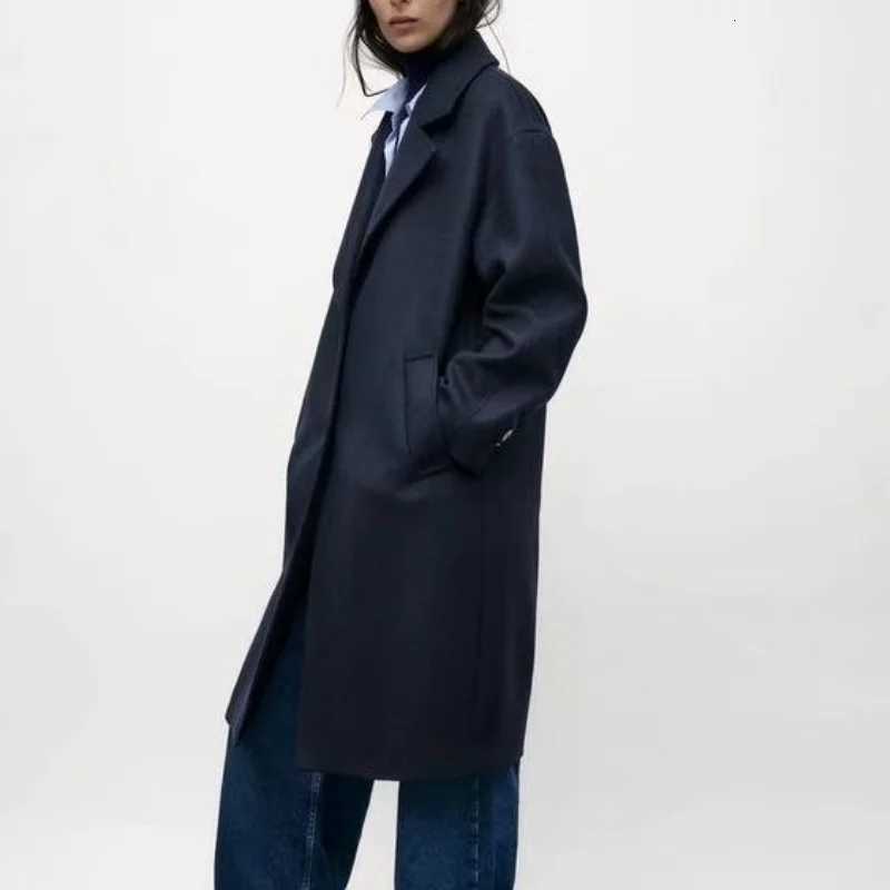 European and American style new style fashion versatile lapel single-breasted long woolen coat Z250813