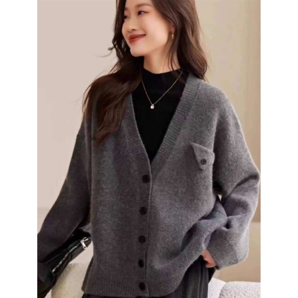 Korean Cashmere Knit Cardigan Mid-Length Female Spring And Autumn Loose Sweater Coat Temperament Wool Outside MDNG 250730 20250811