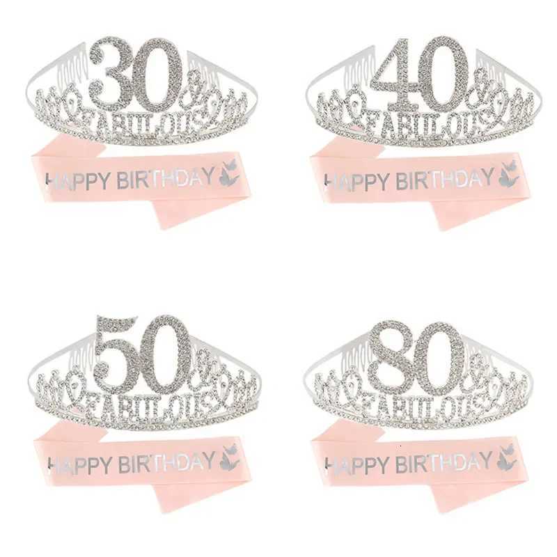 30th 40th 50th 80th Fabulous Birthday Sash and Tiara for Women Girls Hair Accessories Birthday Queen Party Supplies Decoration X250813
