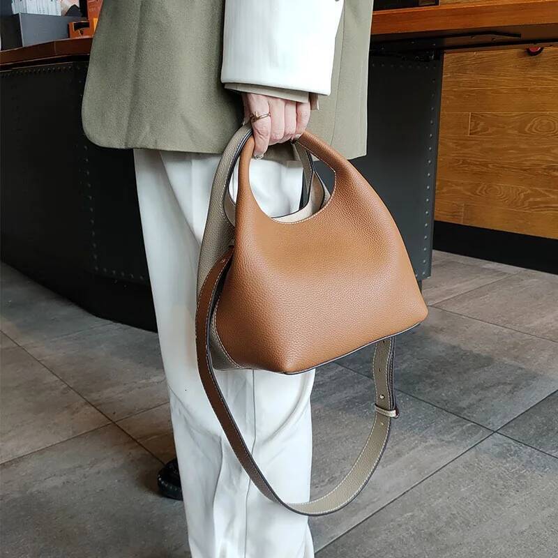 fashion Bucket Basket Bags Cowhide Leather patchwork tote high quality women Handbag shoulder crossbody bag Large capacity high-quality
