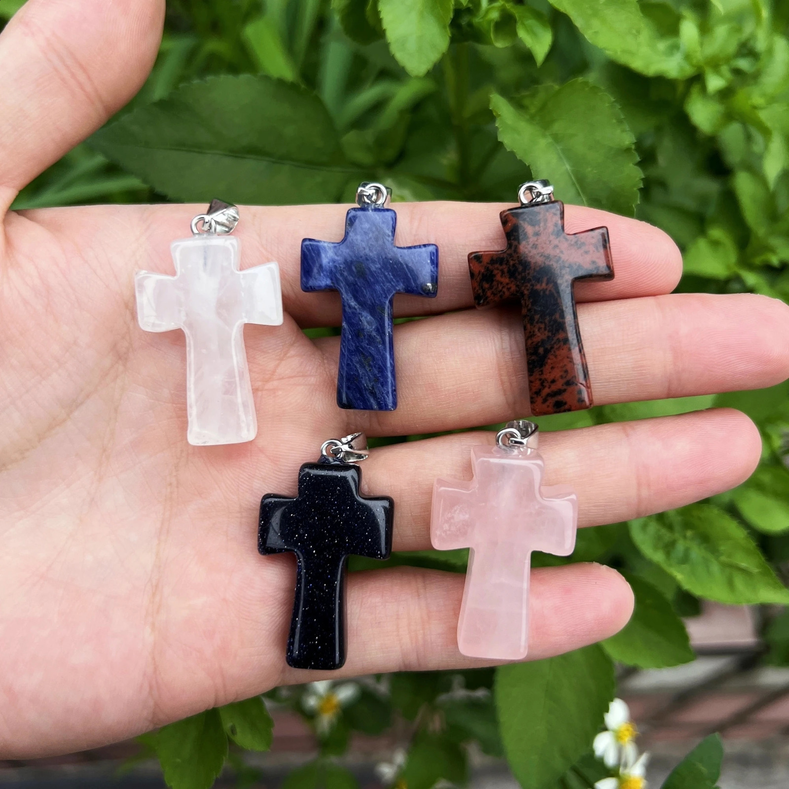 20PCS Wholesale Natural Stone Crystal Quartz Agates Cross Pendant For DIY Jewelry Making 250807