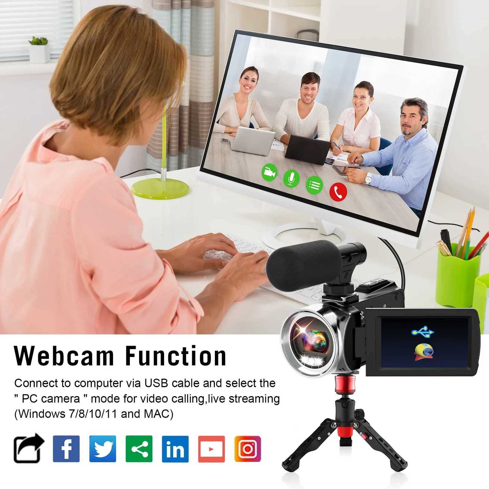 4K Camcorder with Microphone 18X Zoom Infrared Vlogging Video Camera for YouTube 48MP Portable Digital Recorder T250813