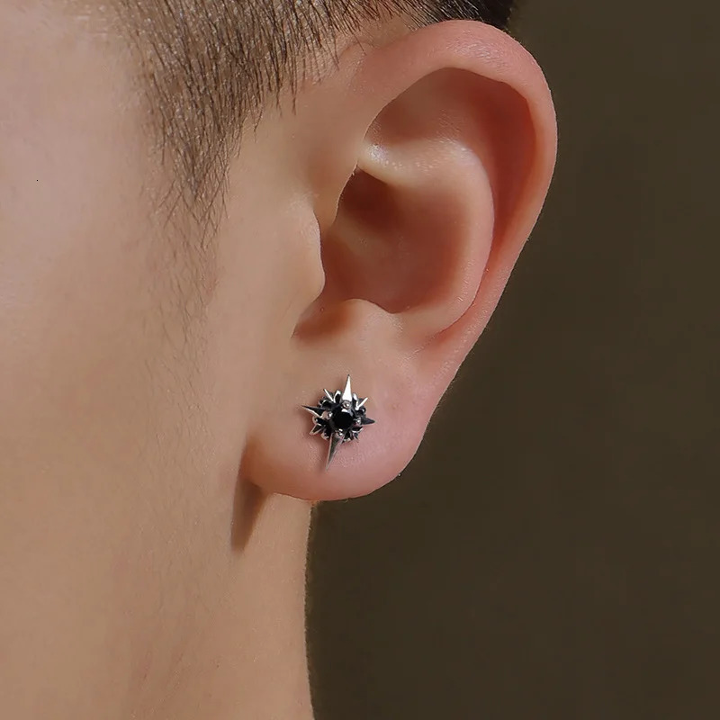 1Pair Cross Star Black and White Zirconia Stud Earrings for Women/Men Pop Punk Gothic Party Jewelry 250812