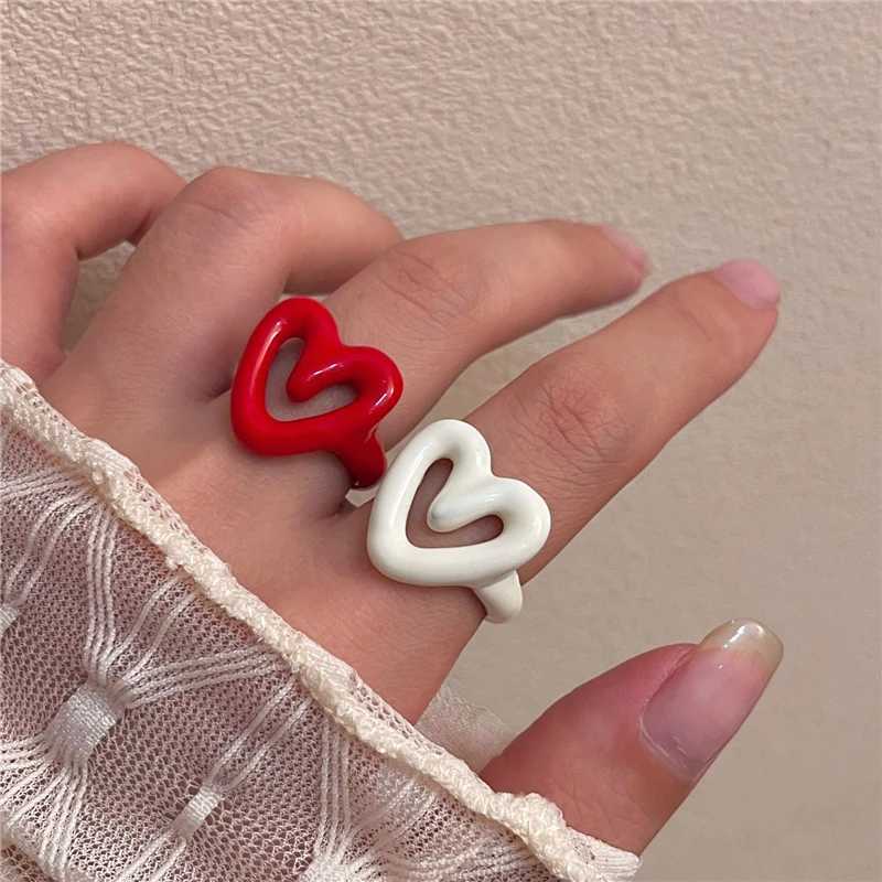 Colorful Enamel Heart Sweet Ring Trendy Geometric Dripping Oil for Women Girls Funny Y2K Chunky Jewelry Summer New W250812