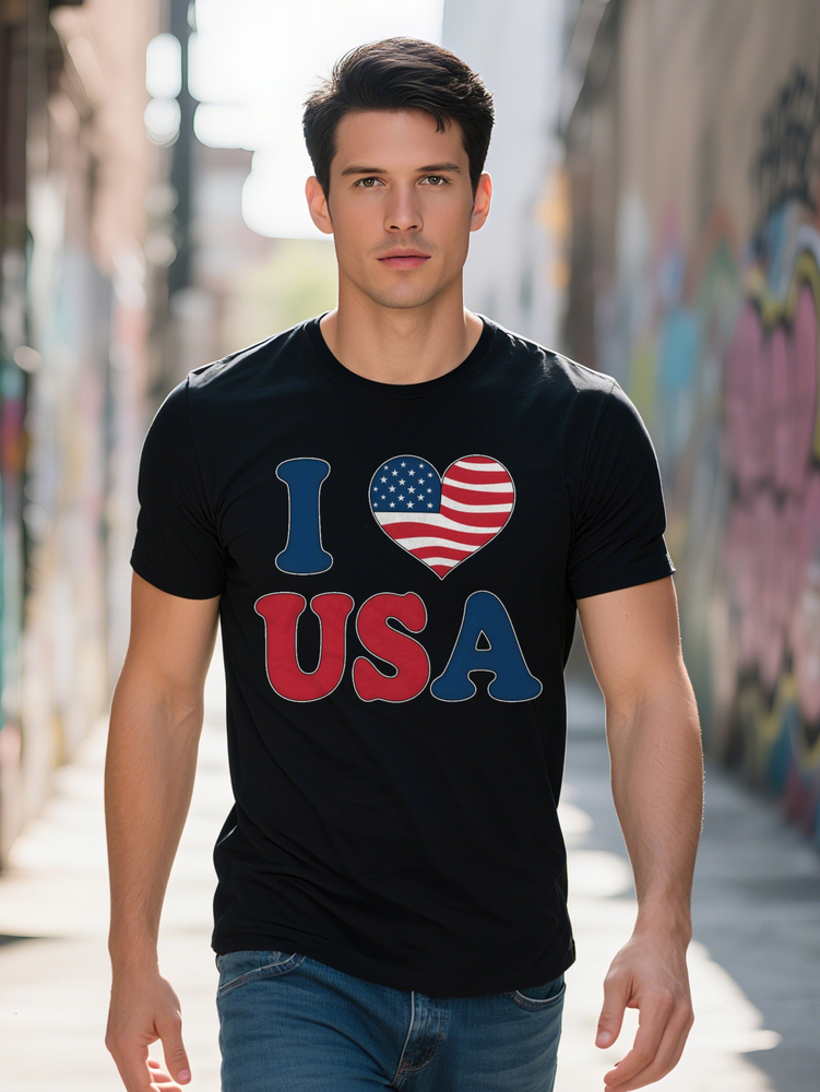 Essential s Patriotic I Love USA Graphic T Shirt Short Sleeve Ideal Gift Men Casual Wear Crew Neck c9da8