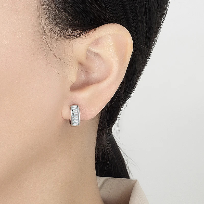 PERFANY Emerald Cut All Hoop Earrings 100% Pure Silver Rectangular Laboratory Diamond Wedding Jewelry 250812