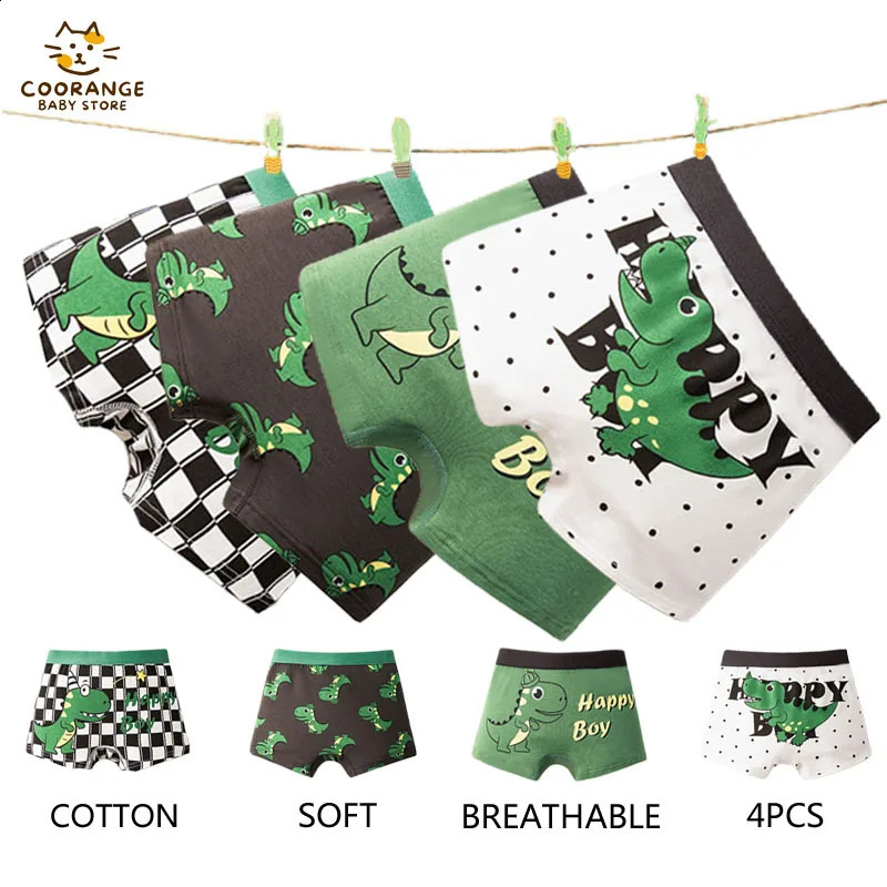 4PcsPack Tween Boy Boxer Briefs Cotton Soft Breathable Children Underwear Cool Dinosaur Kids Knickers Boxers Size 314Years 250812