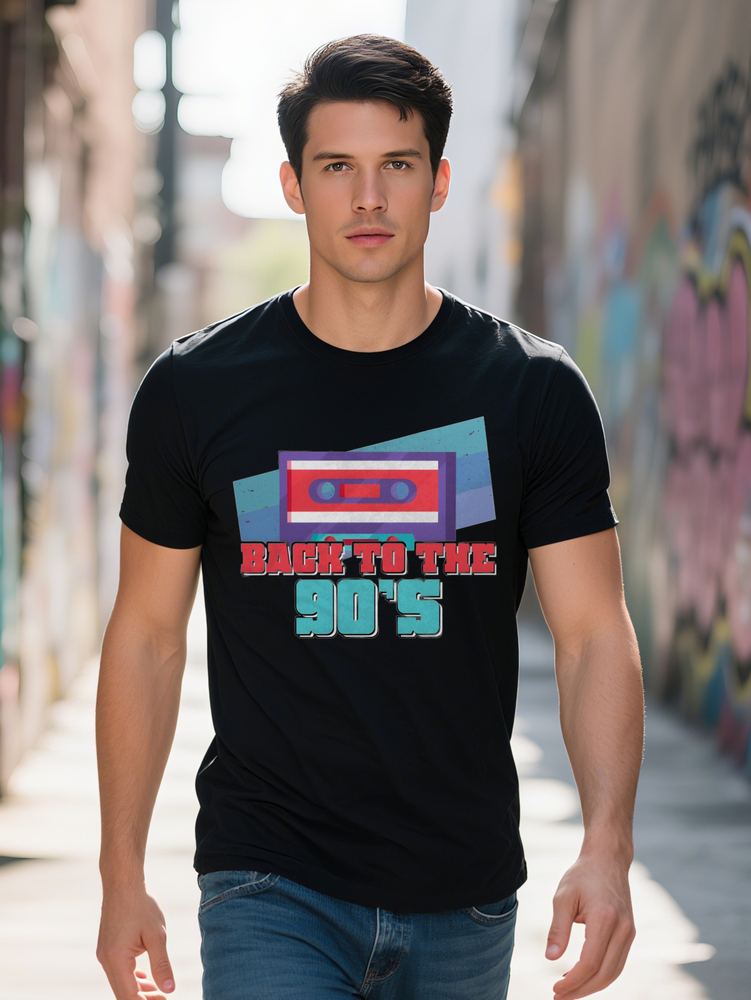 Retro Graphic T-Shirt Black Crew Neck with Back to the s Print Short Sleeve Perfect Gift for Men Summer 644f9