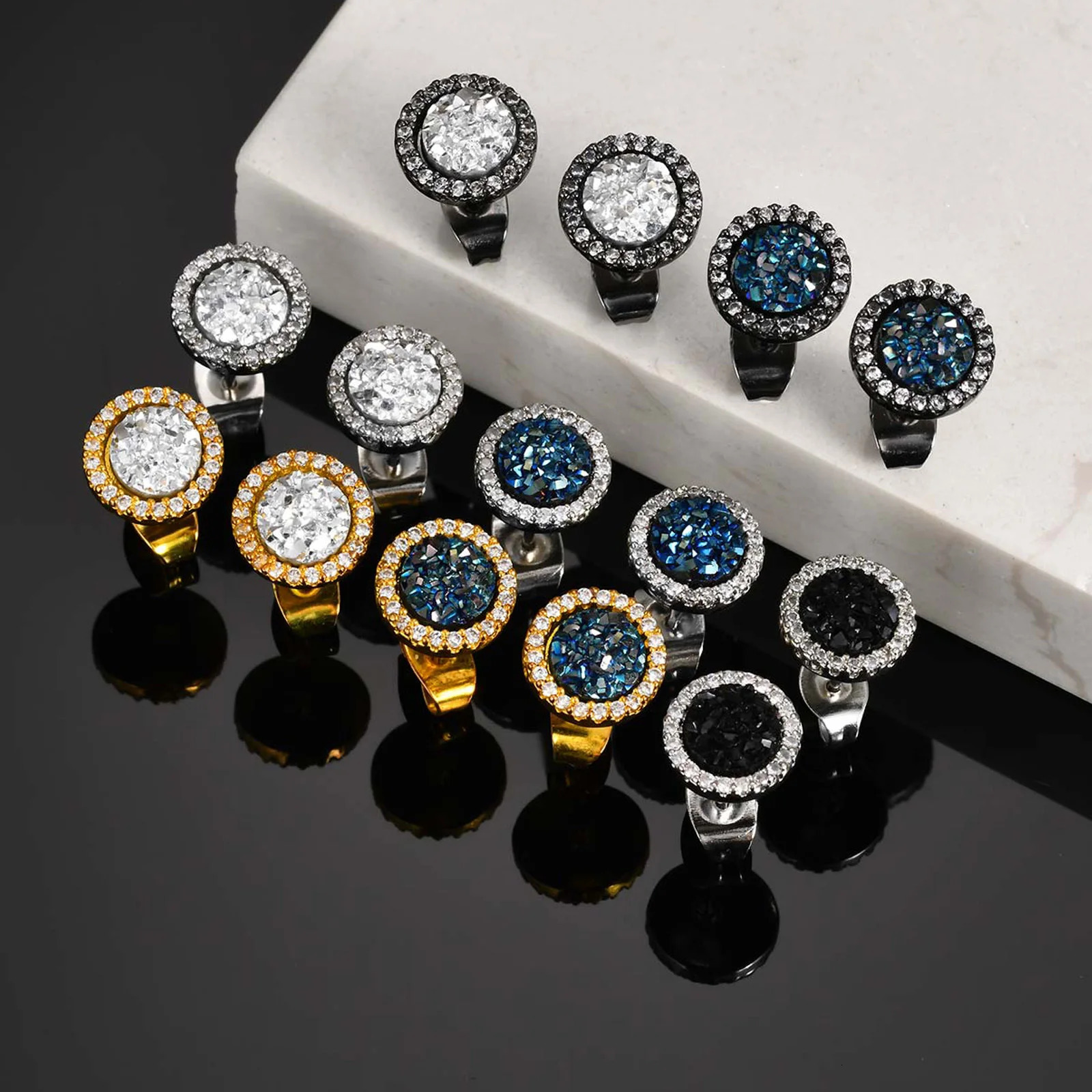 Hiphop Broken Zircon Stud Earrings for Men BoysAnti Allergy Round Small Metal EarringsRock Punk Jewelry Gifts 250812