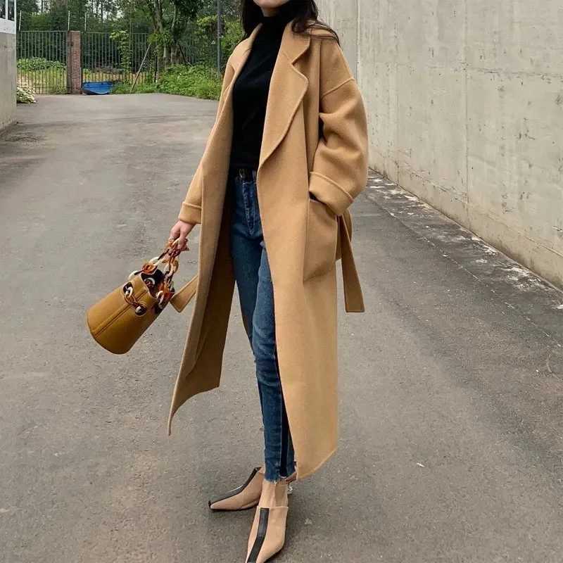 100% Wool Double-Sided Woolen Cashmere Coat Women Autumn Winter 2025 New Slim Temperament Female Casual Wool Coats With Belt Z250813