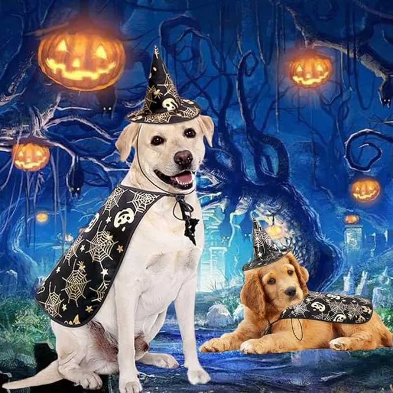 Halloween Dog Costume Adjustable Pet Cloak Cape with Wizard Hat Party Dogs Cosplay Funny Apparel Dog Cat Cool Dresses Decoration XJ250813