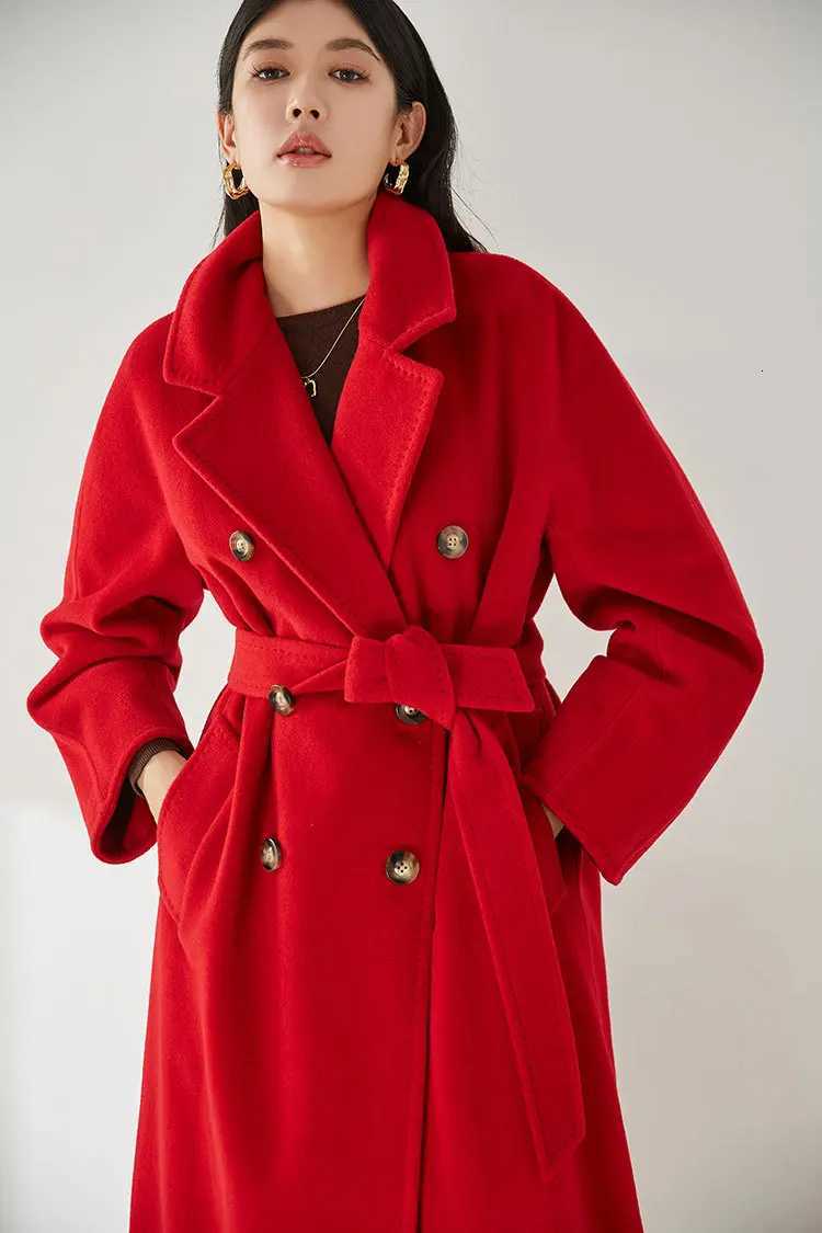 Winter Cashmere Coat Women Beige Loose Mid-Length Wool Coat Female 2024 Autumn Camel Lace-Up Double-Breasted Classic Style 13801 Z250813