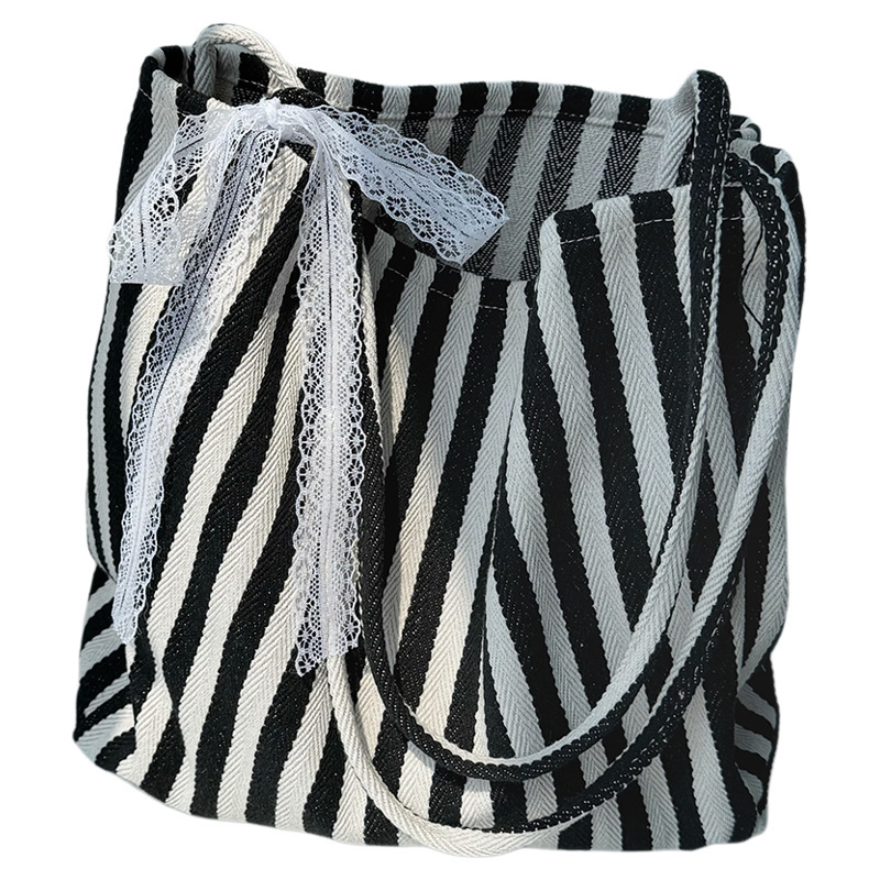 Korean Niche Shopping Artistic Single Shoulder Large Fresh Striped Canvas 2025 Tote Bag ddmymarket