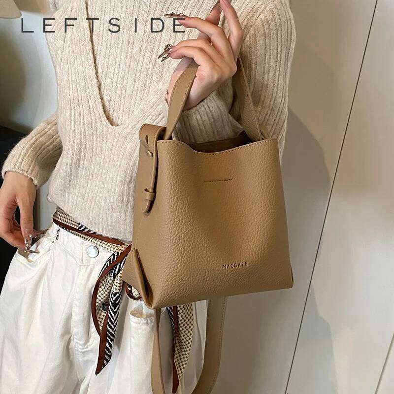 LEFTSIDE Small PU Leather Shoulder Bags For Women 2025 Y2k Korean Fashion Trend Female Bucket Crossbody Bag Lady Handbags