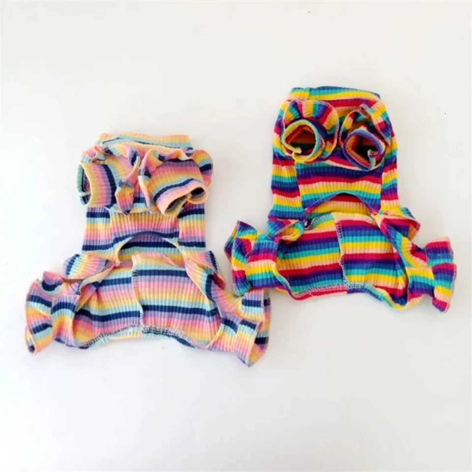 Rainbow Strip Puppy Clothes Cherry Pattern Dog Hoodies Jumpsuit Princess Pajamas Small Medium Dogs Yorkshire Pet Cat Pajamas XJ250813